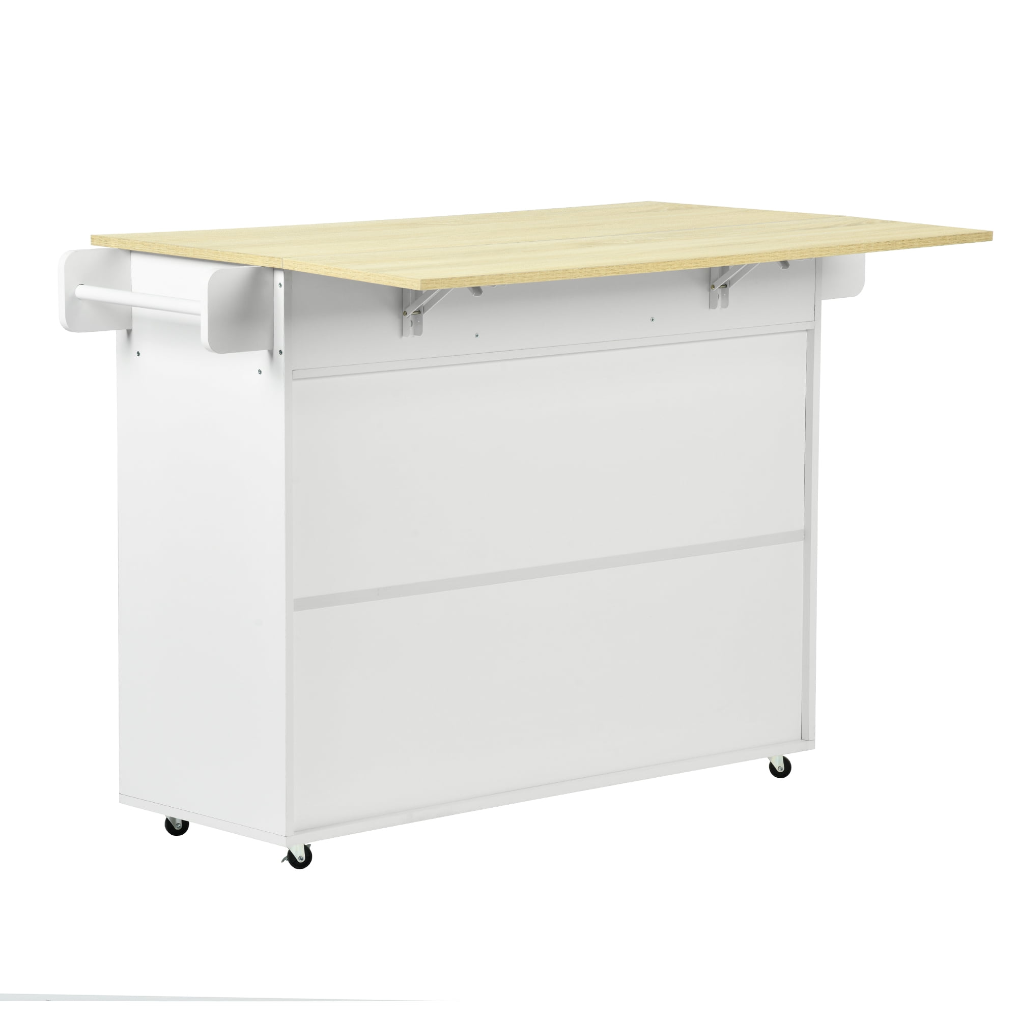 Mobile Kitchen Island Cart with Folding Drop Leaf, Light Oak Top Rolling Storage Cabinet with Drawers, Lockable Wheels & Towel Rack for Kitchen