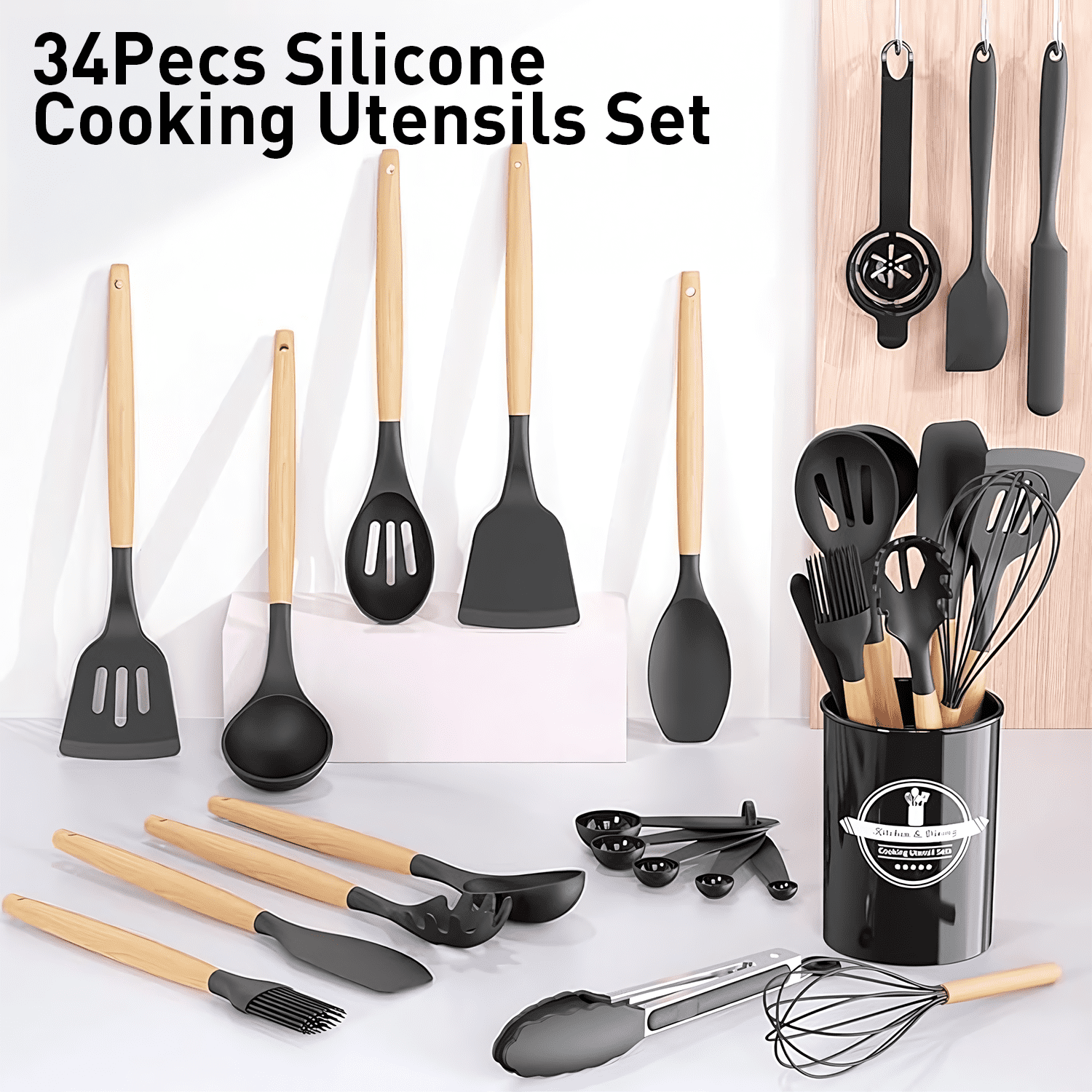 Kitchen Utensils Set,34 Pcs Silicone Cooking Utensils Set ,Kitchen Gadgets Tools Set For Nonstick CookwareBlack
