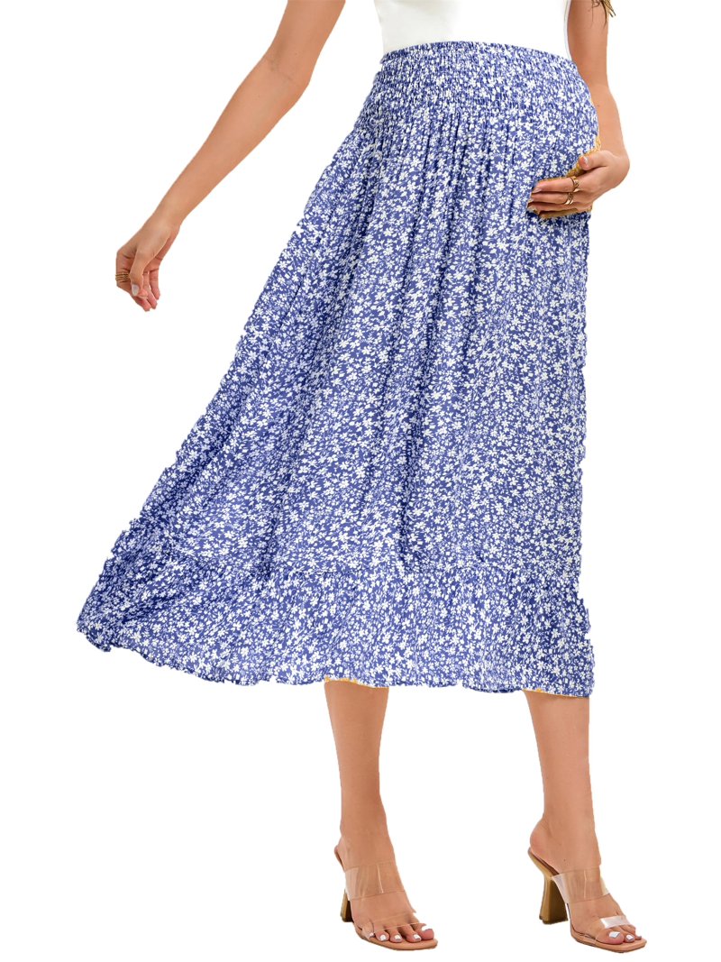Yesfashion Wholesale Maternity Dress Women's High Waist Floral Print  Pleated Maxi Skirt Casual Flowy Swing A Line Long Skirts