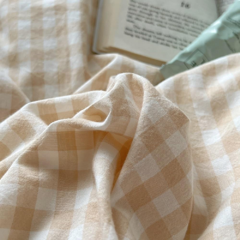 JOLUSERE Soft Beige White Plaid Comforter Twin Sets, 2 Pieces Breathable Plaid Buffalo Checkered Comforter for All Season