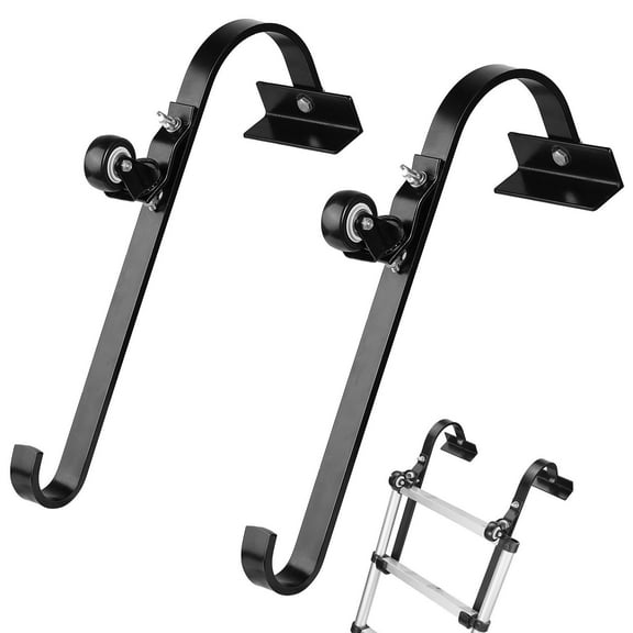 Ladder Roof Hook Stabilizer 2 Pack - Heavy Duty Steel Construction with Fixed Wheel & Swivel Bar for Secure Roof Access - Ladder Safety Accessory