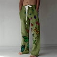 thumbnail image 3 of Cotton Linen Pants for Men 2026 Spring Summer Casual Elastic Waist Straight Leg Butterfly Print Beach Pants with Pockets, 3 of 5