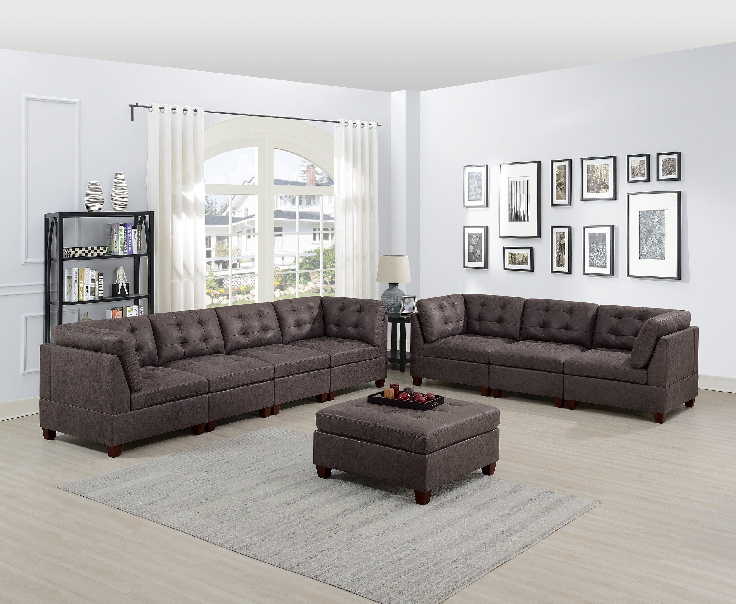 Modern Dark Brown Leatherette Modular Sofa Set 8pcs Living Room Furniture
