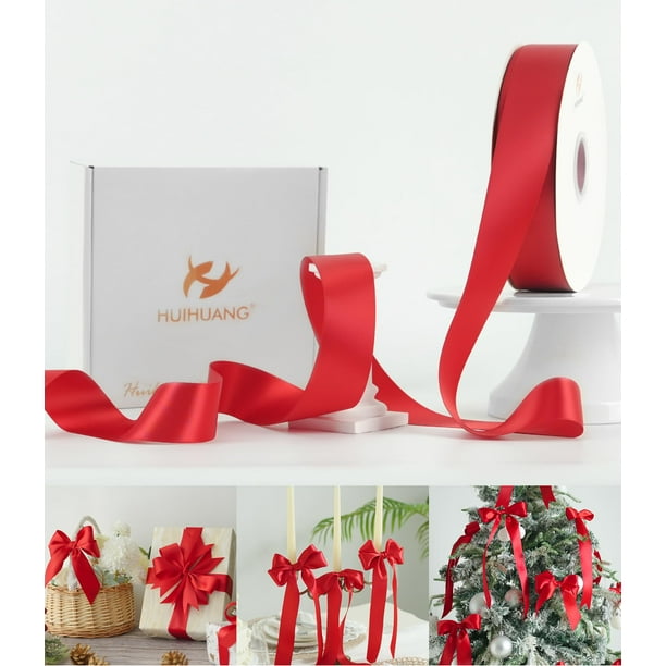 Cinta decorativa HUIHUANG, satén rojo, 3,8 cm x 91 m, rollo