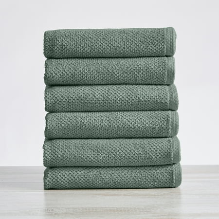 Great Bay Home Cotton Popcorn Textured Quick-Dry Towel Set (Hand Towel (6-Pack)  Eucalyptus)