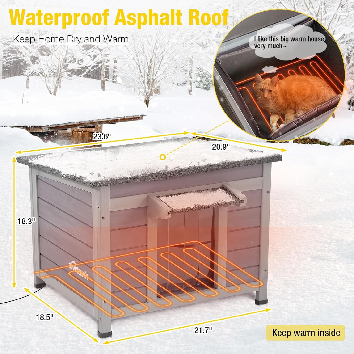 Aivituvin Heated Outdoor Cat House with Heater and Insulated Liner Weatherproof Insulated Feral Cat Shelter for Winter