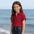 thumbnail image 6 of hotojiny Toddler Girls Button down Shirts Kids Short Sleeve Plain Boys Top Lightweight Collared Beach Travel Blouse for 3-14 Years, 6 of 7
