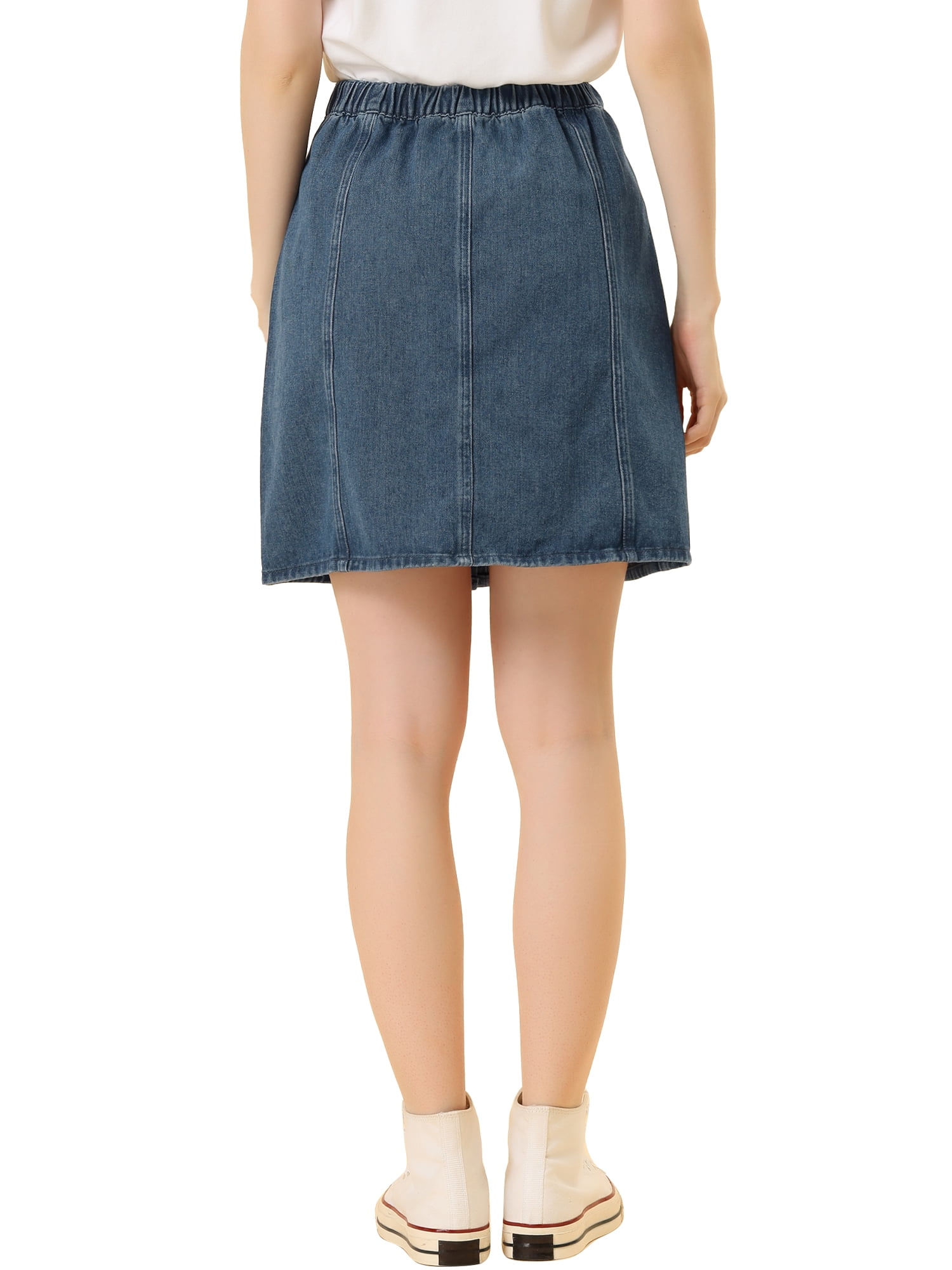 DARING DIVA Women's A-line Button Front Denim Short Skirt M Dark Blue