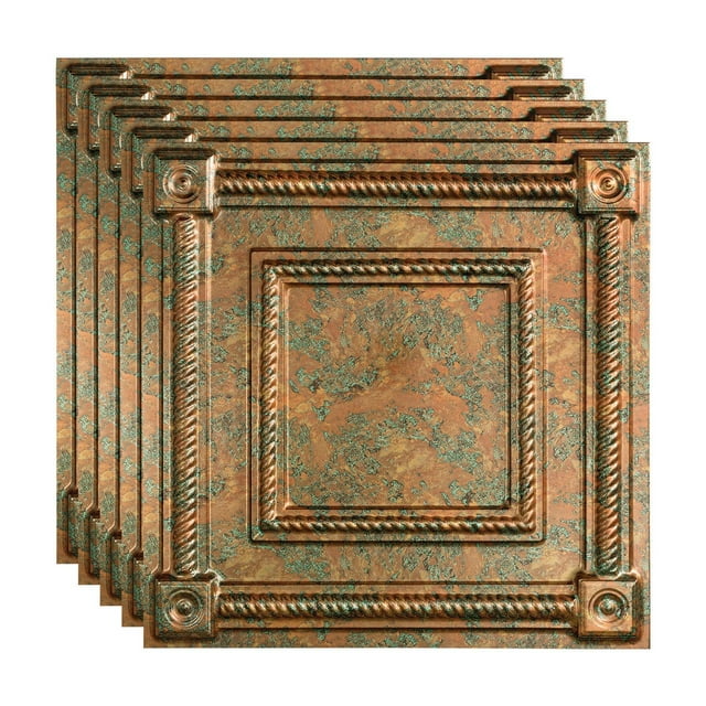 FASÄDE Coffer Decorative Vinyl 2ft x 2ft Lay in Ceiling Panel in Copper Fantasy (5 Pack)
