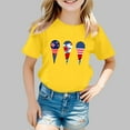thumbnail image 2 of Big Kid Girl's 4th Of July Patriotic Short Sleeve T Shirt Cute Independence Day Flag Print Tee Comfortable Casual Summer Top For Toddler Kids Girl Clothes 18 Months to 24 Months T 9-10 Years Yellow, 2 of 4