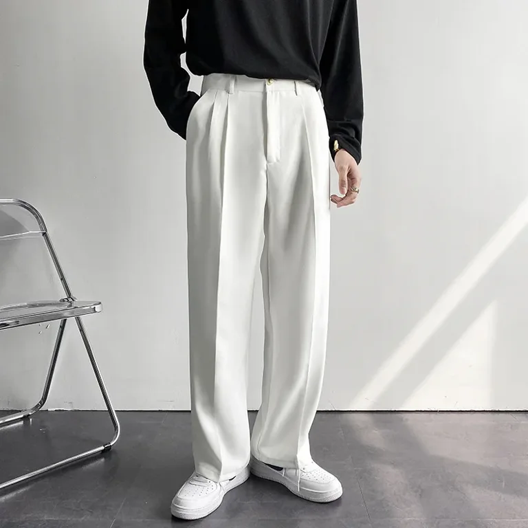大割引 2024 New Men White Straight Pants Fashion Korean Loose Suit パンツ