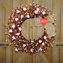 Idyllic 18 Inch Artificial Valentine's Day Wreath, Spring Pink Love Berry Wreath for Valentine's Day Wall Decorations,for Family Wedding Party Anniversaries Wreath