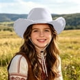 thumbnail image 2 of Xudanell Western Cowboy Hat for Kids Boy Girl Cowboy Cowgirl Dress Up Hat with Buckle Belt (White, 4-10 Years), 2 of 4