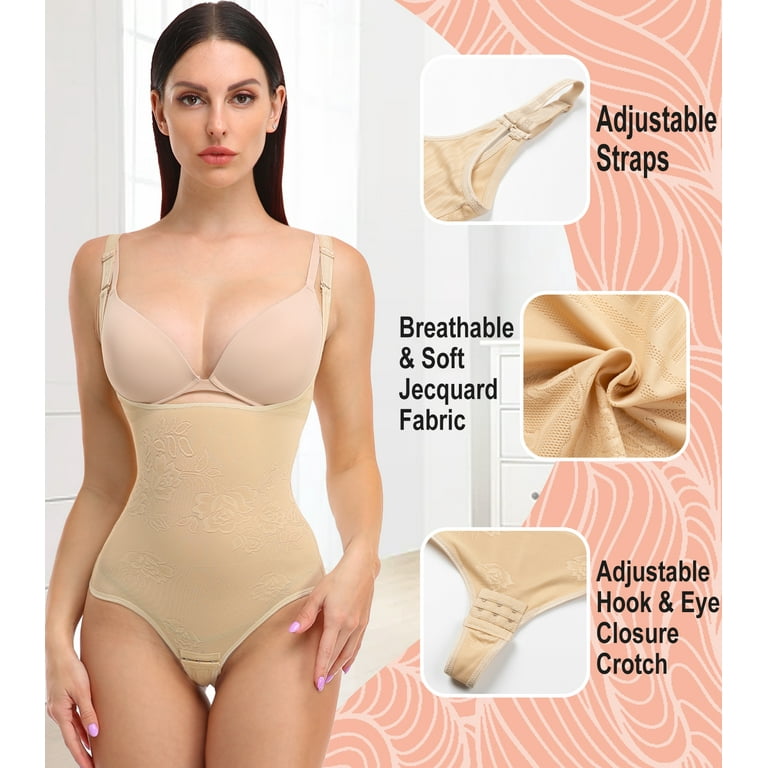 QRIC Women Tummy Control Shapewear Bodysuit Full Body Slimmer Butt Lifter  Body Shaper Thong Open Bust Fajas 