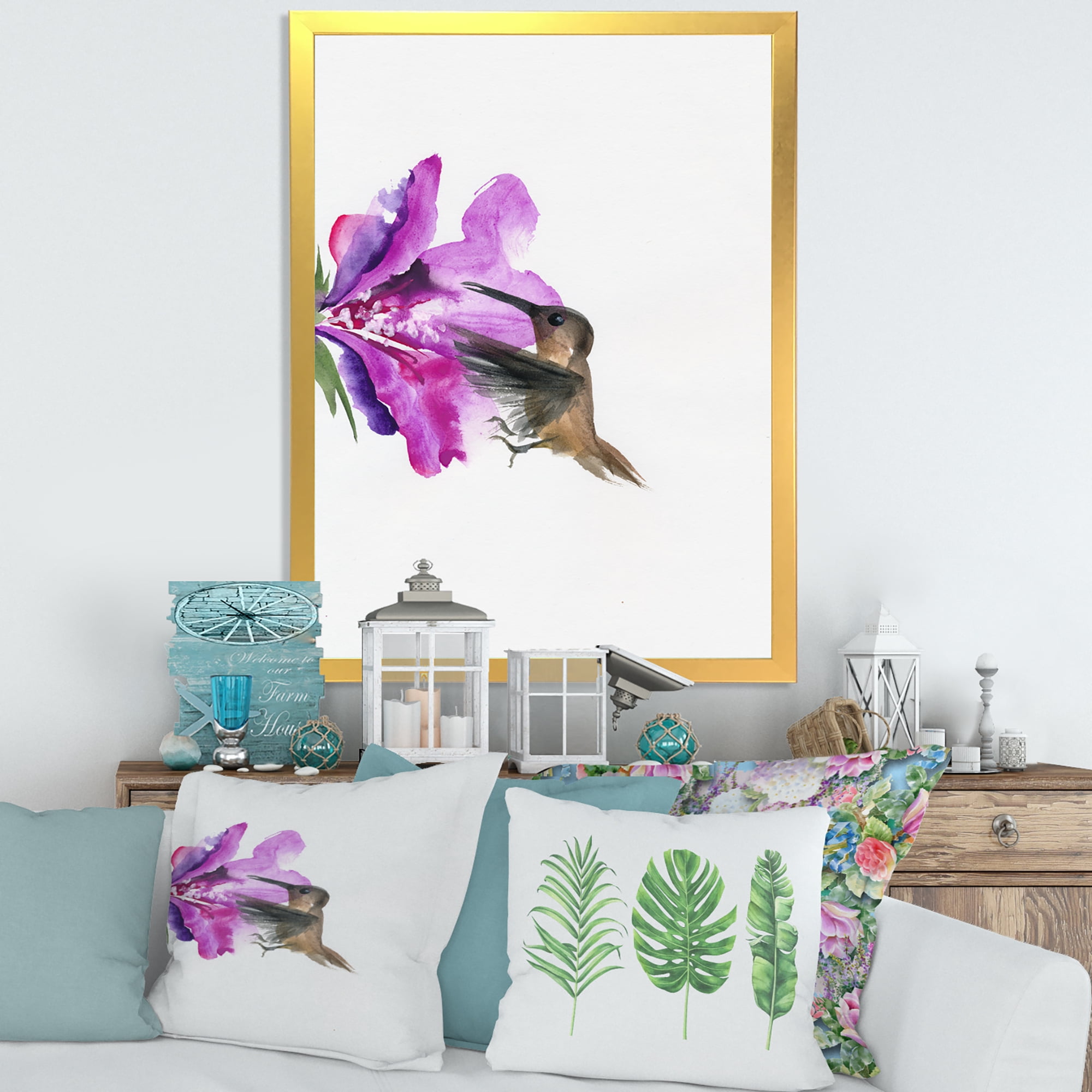 Designart 'Purple Fuchia VIntage Flower' Traditional Framed Art Print