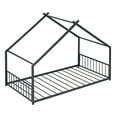 thumbnail image 6 of PORKISS Twin Size Floor Bed Frame, Metal House Bed Featuring Roof, Modern Platform Bed with Metal Frame, No Box Spring Needed, Freestanding Montessori Bed for Kids, Black, 6 of 9