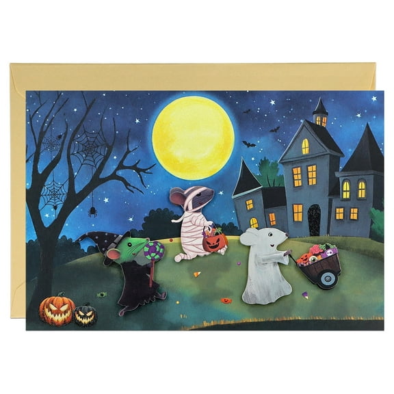 WaaHome Halloween Card - Shining Halloween Greeting Cards with Envelope Sweet Wishes Gift for Adults Him Her Men Women Boys Girls