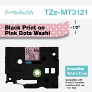 Brother P-touch Embellish 12 mm Black on Pink Dots Washi Tape TZeMT3121