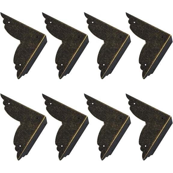 Boxes Corner Protector, 8Pcs Vintage Shielding Angle Decorative Iron Edge Cover Triangle Carved Edge Safety Guards for Wooden Box Furniture Corner (Bronze)