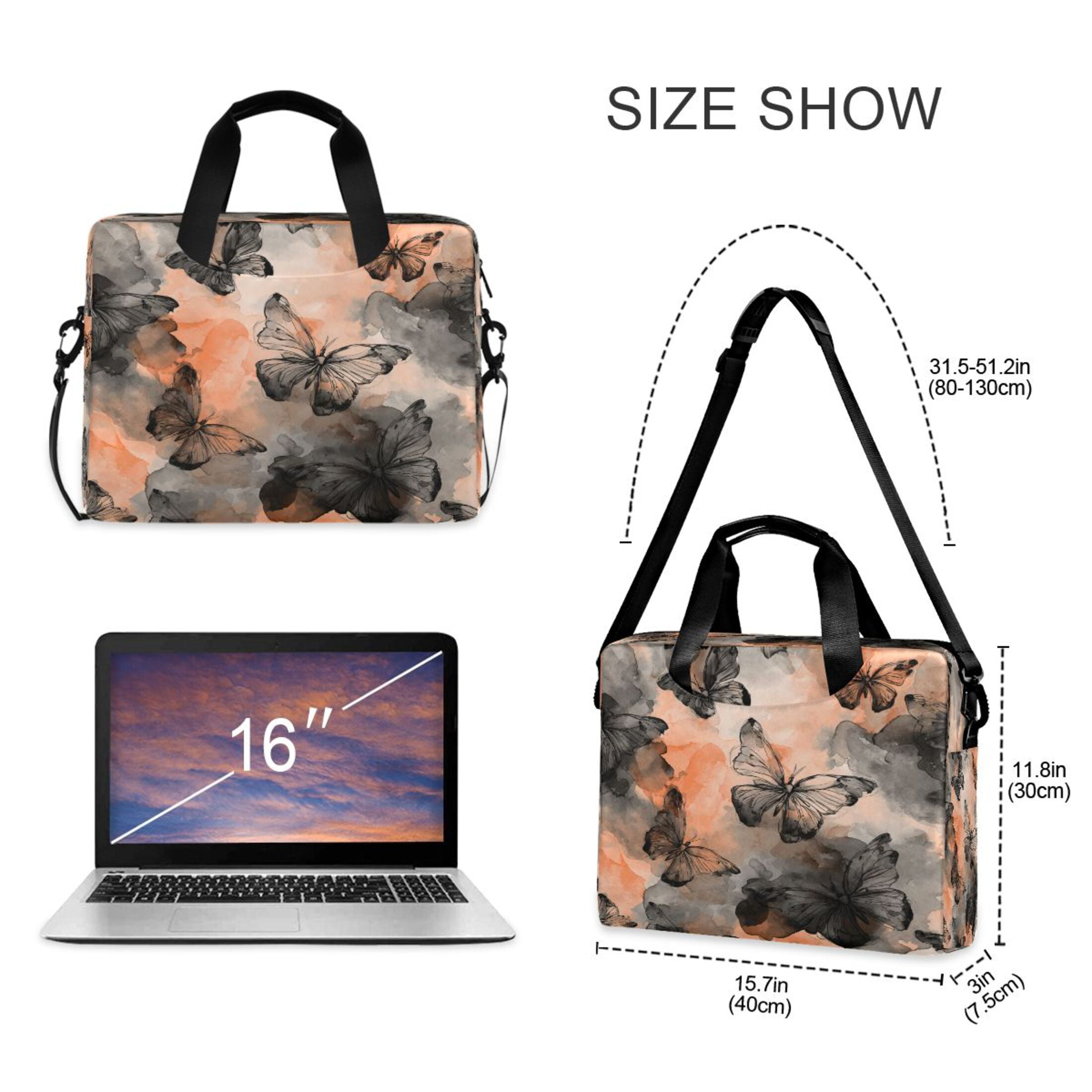 Laptop Bag Laptop Briefcase 15.7 x 3 x 11.8 Inches Laptop Bag Briefcases Laptop Storage Travel Laptop Bag Work Laptop Bag Grey Butterfly