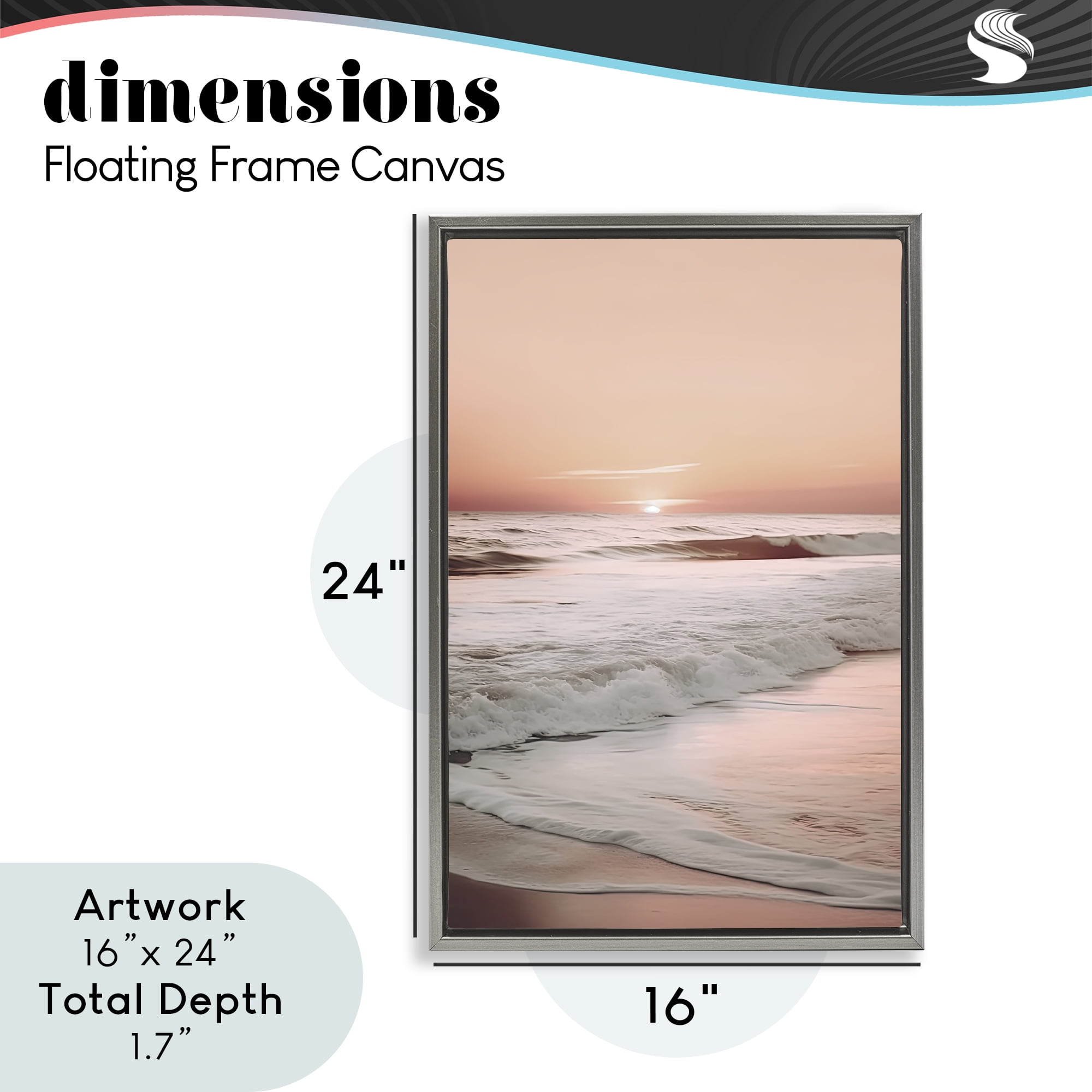 Apricot Beach View Gray Framed Floater Canvas Wall Art, design by Decent Exposures