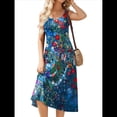 thumbnail image 2 of Vestido de Verano para Mujer, Sin Mangas, Floral, con Cuello Redondo, Cintura Alta, Corte A, Midi y Bolsillos Azul y Rojo S, 2 of 10
