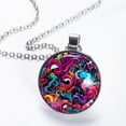 thumbnail image 2 of Graffiti Glass Design Circular Pendant Necklace - Elegant Jewelry Piece, 2 of 5