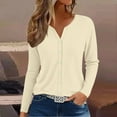 thumbnail image 2 of MESSIYO 3/4 sleeve cardigan for women Knit Shrugs Sweater Cardigan Sweater open front cardigan for women Summer Tops 2025 V Neck Print Shirts Casual Button Down Blouses Beige L, 2 of 6