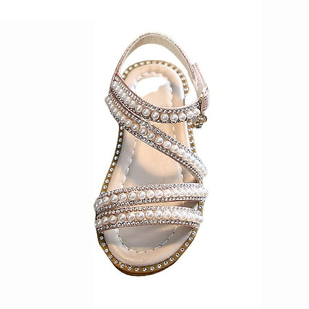 

Dpytoraw Summer Girls Sandals Korean Edition Little Girls Pearl Open Toe Princess Shoes Little Medium And Big Children s Performance Shoes Size 11.5-12 Years