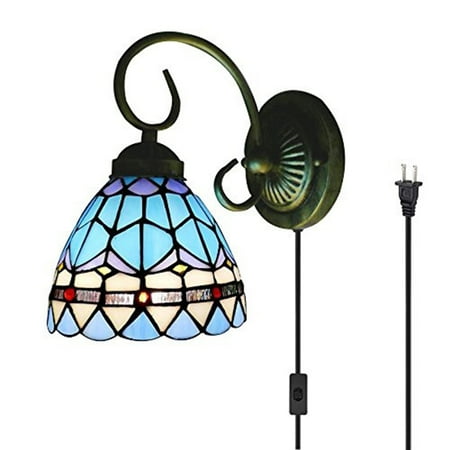 

FSLiving Plug-in Wall Sconce Tiffany Style Wall Lamp for Reading Bedroom Nightstand Mirror Corrider Bulb Not Included - 1 Light