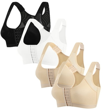 Sports Bras for Women Plus Size S-5X Front Closure 4 Pack Wireless Push Up Underwear Casual Solid Comfort High Support Workout Bralettes Clearance
