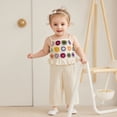 thumbnail image 3 of BemeyourBBs Vintage Toddler Baby Girls Summer 2 Piece Outfits Crocheted Flowers Fruit Ruffled Camisole Spaghetti Strap Tank Cami Top and Elastic Wide Leg Pants Set, 3 of 9