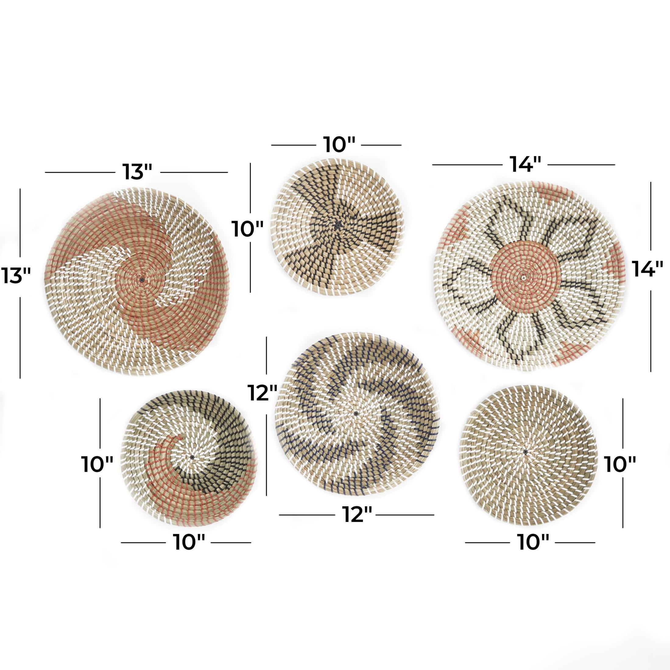 DecMode Orange Seagrass Handmade Patterned Basket Plate Wall Decor (6 Count)