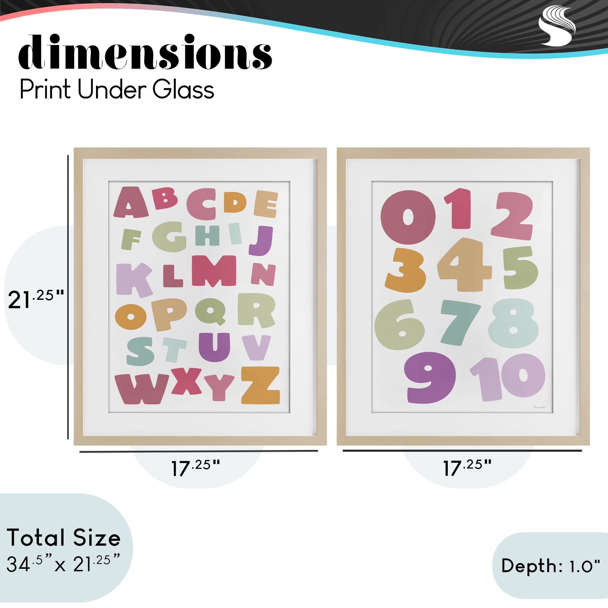 Stupell Industries Muted Letters & Numbers Educational 2 Piece Birch Framed Print Under Glass Set, design by Susan Ball