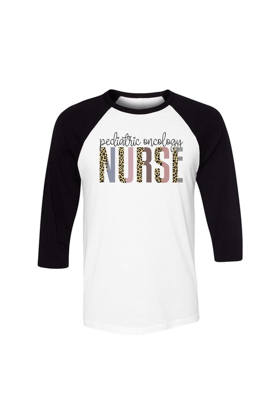 Pediatric Oncology Nurse Leopard Print Three-Quarter Raglan Sleeve Baseball Shirt Unisex Medium White/Black