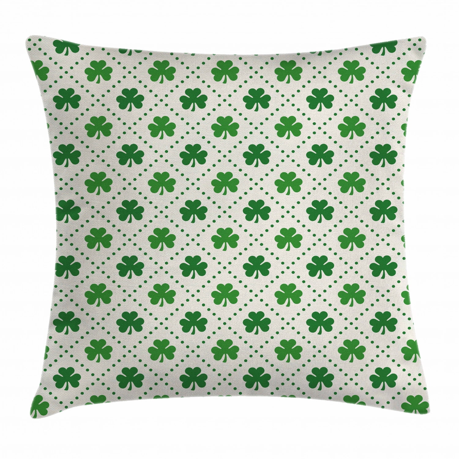 Irish Throw Pillow Cushion Cover, Four Leaf Shamrock Clover Flowers