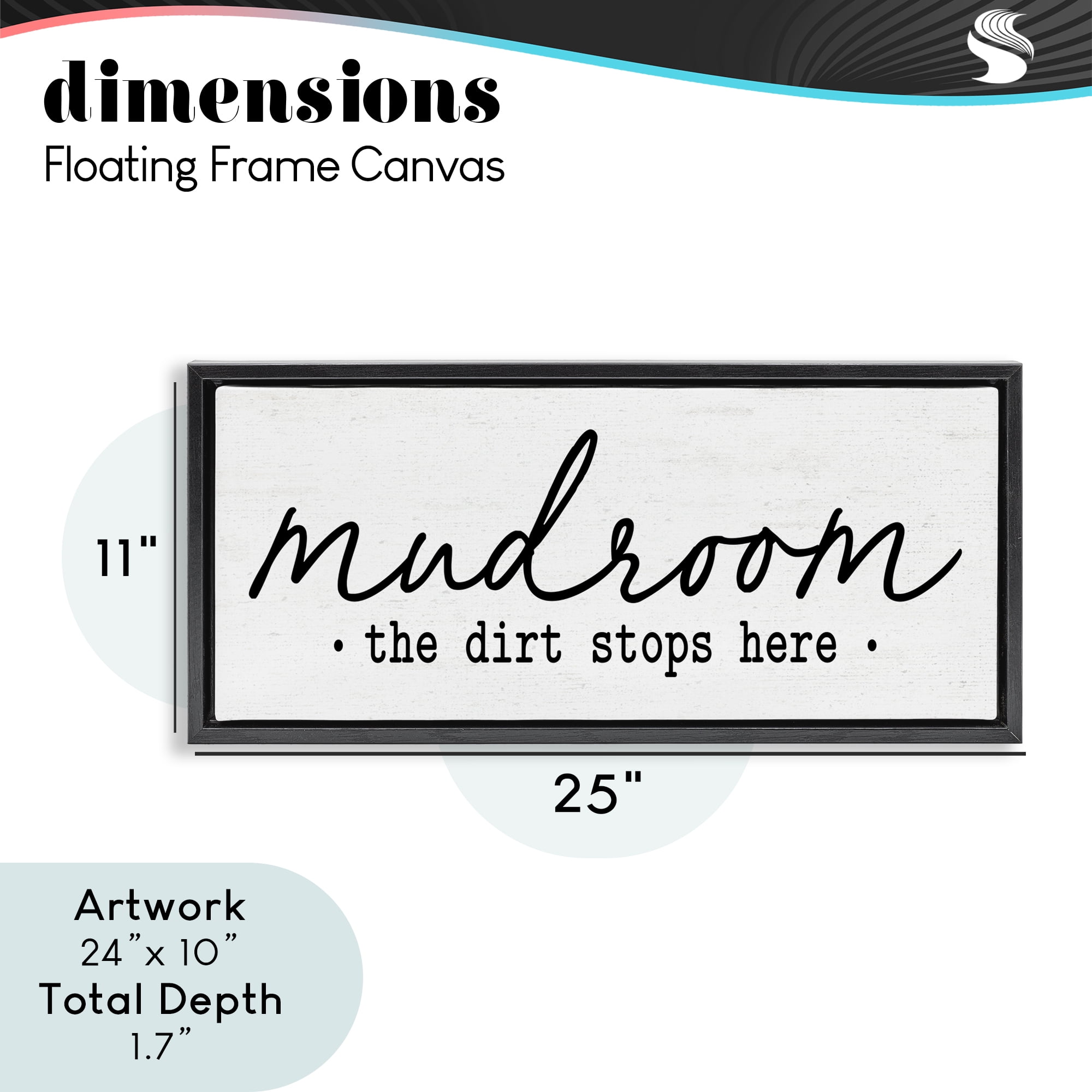 Mudroom Script Dirt Stops Here Black Framed Floater Canvas Wall Art, design by Lettered and Lined