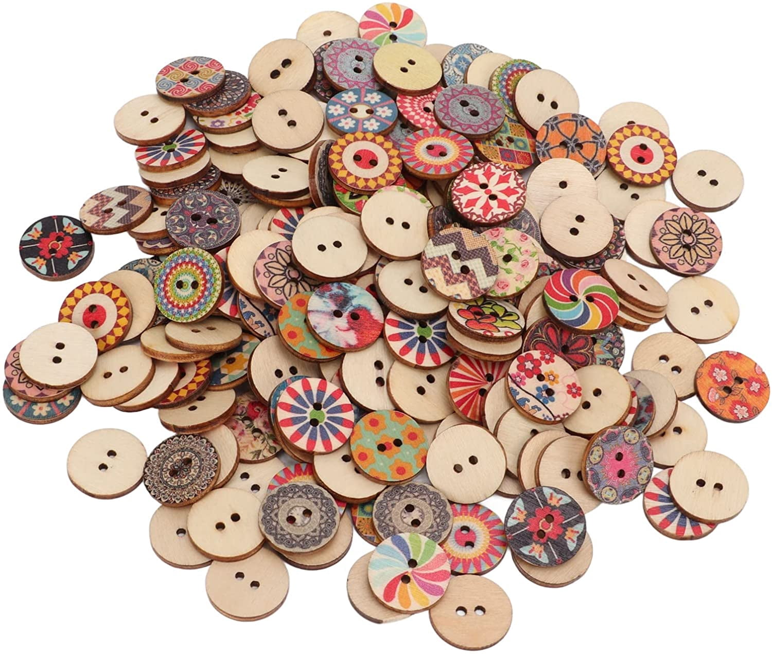 50-Piece Mixed Color Wood Buttons - Bicycle Shape, 2-Hole For DIY Sewing, Crafts & Scrapbooking
