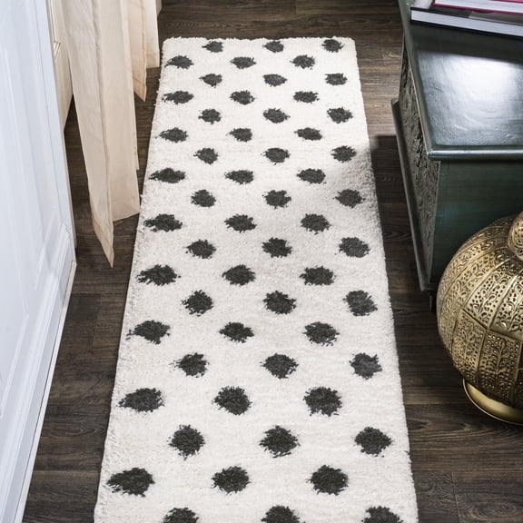 JONATHAN Y MOROCCAN HYPE 2 x 10 Runner Rug, Pere Charcoal Dot Shag - White/Gray, MOH411A-210