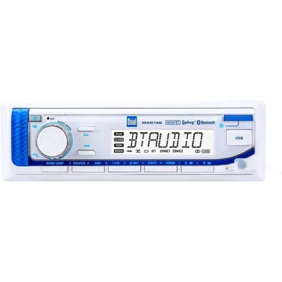 Dual MXD140 Marine Boat Radio | AM/FM | Bluetooth | USB 2.1A | Single DIN | White