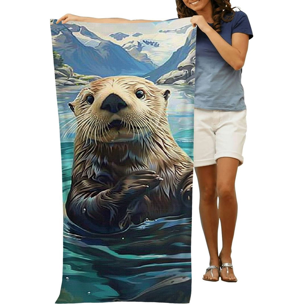 PHYHOO  Cute Otter Water Beach Towel, Absorbent Quick Dry Swimming Yoga Beach Towels,Sand Free Microfiber Beach Towel 30x60in