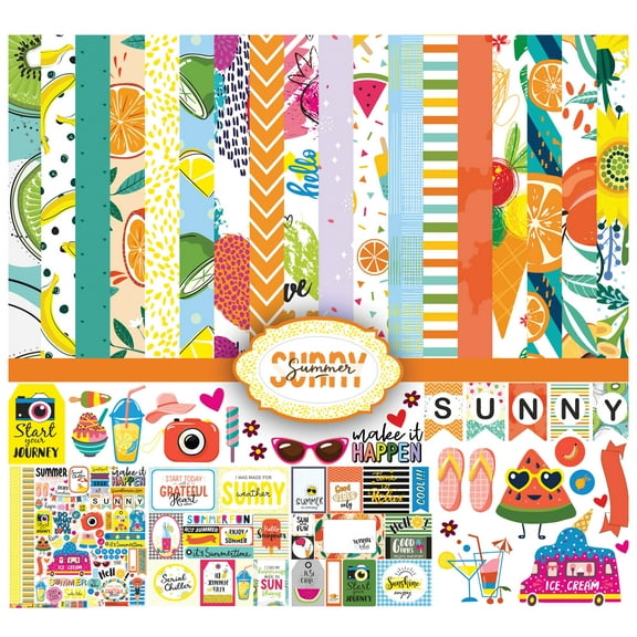 Inkdotpot Summer Fruit Theme Collection Double-Sided Scrapbook Paper Kit Cardstock 12"x12" Card Making Paper Pack With Sticker Sheet - 16 Pages - Multicolor