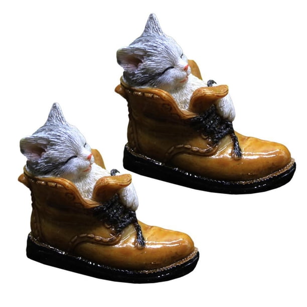 Gato Bonitos Adornos De Bonsái Estatua En Miniatura De Gatito Para La Decoración Suculenta Del Jardín Del Hogar 2 Uds Estatuilla seitruly HA035298-00