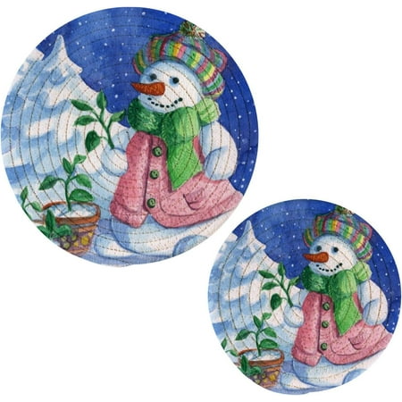

GZHJMY Snowman Gardener in The Garden Trivets Pot Holders Set of 2 Hot Pads Table Mats Placemats Set for Cooking and Baking Cotton Braided Hot Pads 7.09 +9.45