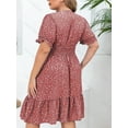 thumbnail image 2 of Musefolio Women's summer plump retro wave point draw pleated V-neck all match show thin dress 1X-4X, 2 of 6