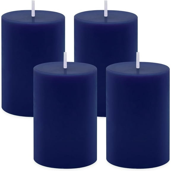 NestE 4 Packs Unscented 2x3 Inch Navy Blue Pillar Candles, Small Dripless Colored Wax Column Cylinder Candles for Home Garden Camping Dinner Table Decoration - 24 Hours Burning