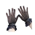 thumbnail image 5 of NUZYZ 1 Pair Women Prom Gloves See-through Lace Bow Faux Pearl Decor Hollow Out Fishnet Ruffle Edge Thin Full Finger Performances Bride Wedding Gloves,Black, 5 of 8