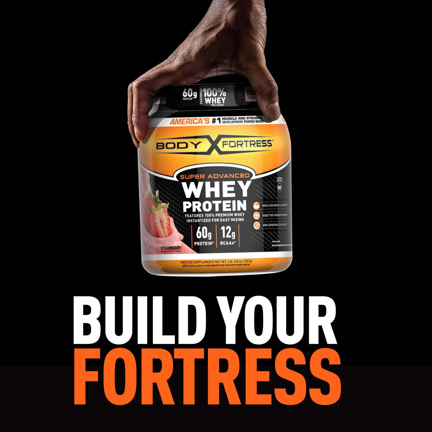 Body Fortress Whey Protein Powder, Strawberry Flavored, Gluten Free, 60 G Protein Per Serving, 2 Lbs - image 5 of 7