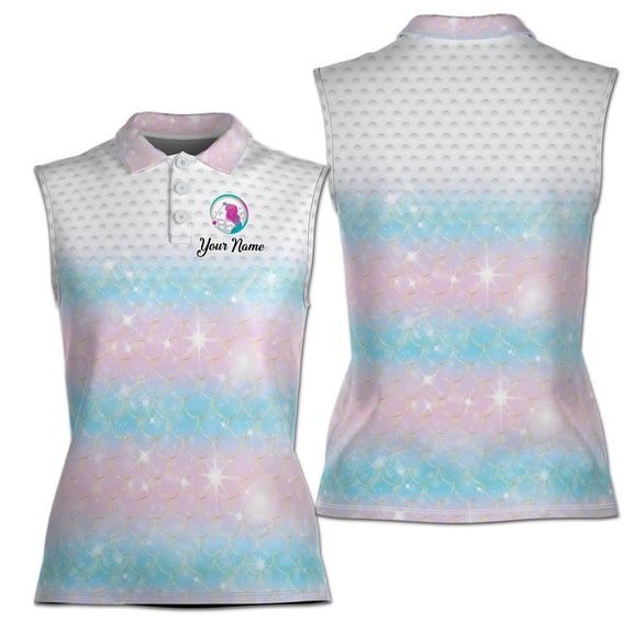 Custom Name Rainbow Mermaid Pattern Golfer Women Sleeveless Polo XS-4XL
