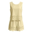 thumbnail image 4 of ASEIDFNSA Women Eyelet Two Piece Shorts Set Embroidered Tank Top and Scalloped Shorts Lounge Wear, 4 of 4